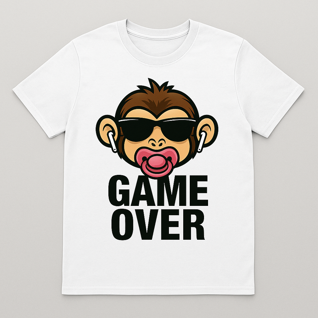 Maglietta Bambina – Scimmia Game Over con ciuccio rosa