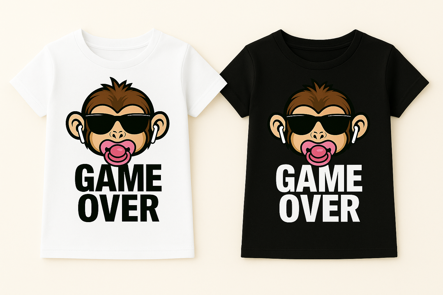 Maglietta Bambina – Scimmia Game Over con ciuccio rosa