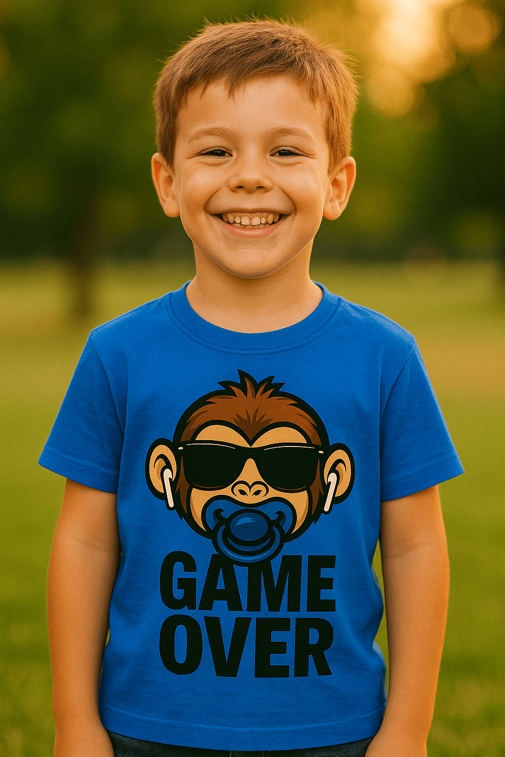 Maglietta Bambino – Scimmietta Game Over ciuccio blu - Toplinea