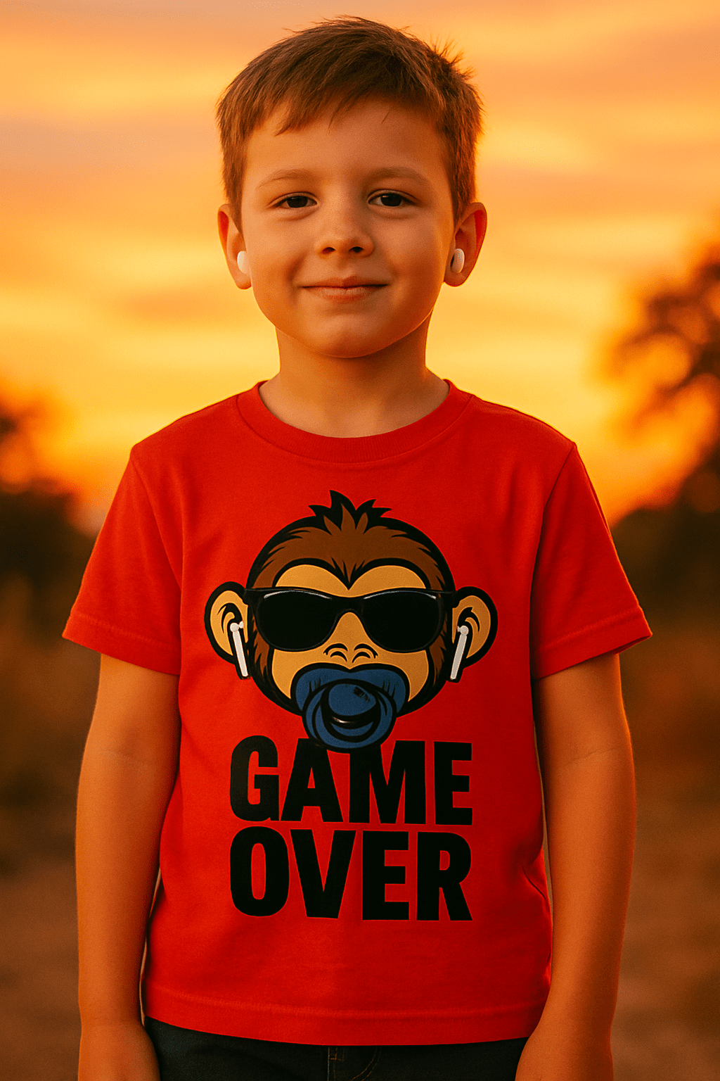 Maglietta Bambino – Scimmietta Game Over ciuccio blu - Toplinea