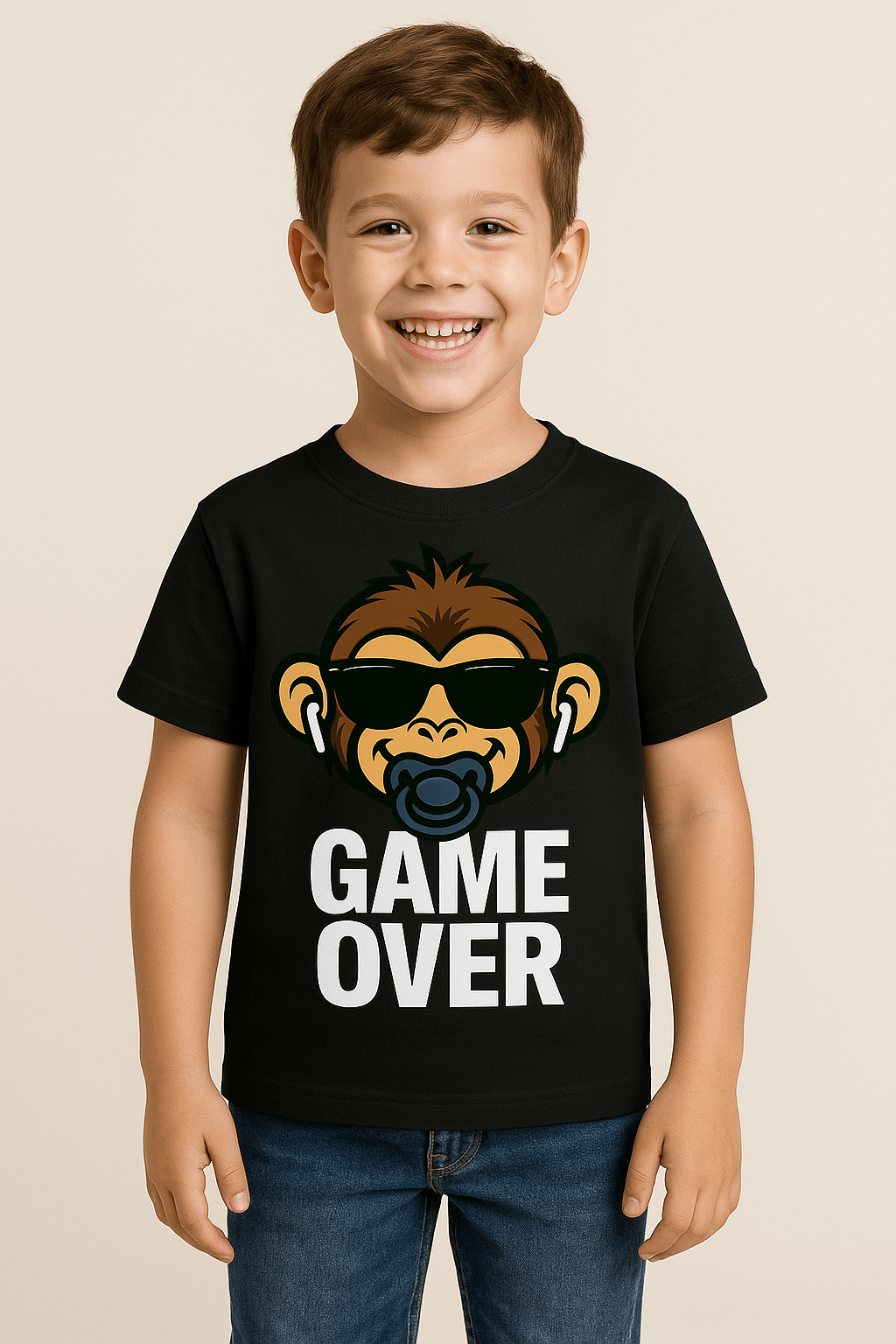 Maglietta Bambino – Scimmietta Game Over ciuccio blu - Toplinea