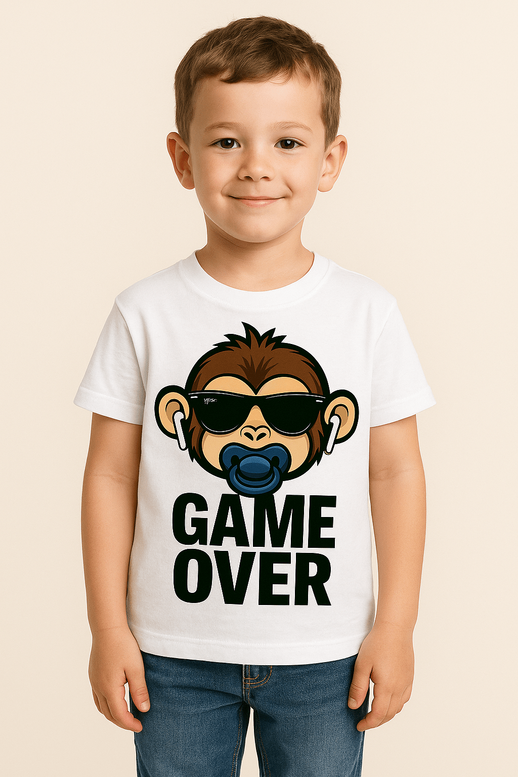 Maglietta Bambino – Scimmietta Game Over ciuccio blu - Toplinea