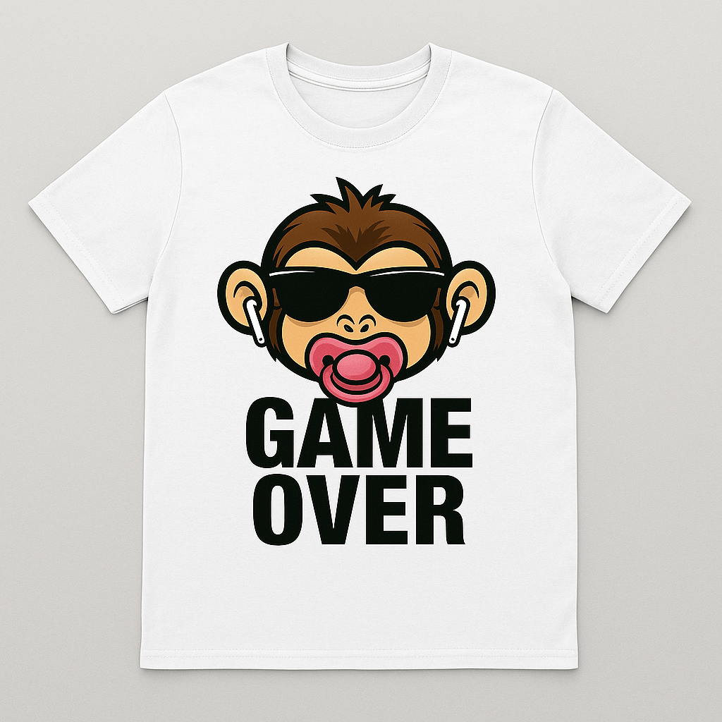 Maglietta Bambina – Scimmia Game Over con ciuccio rosa - Toplinea