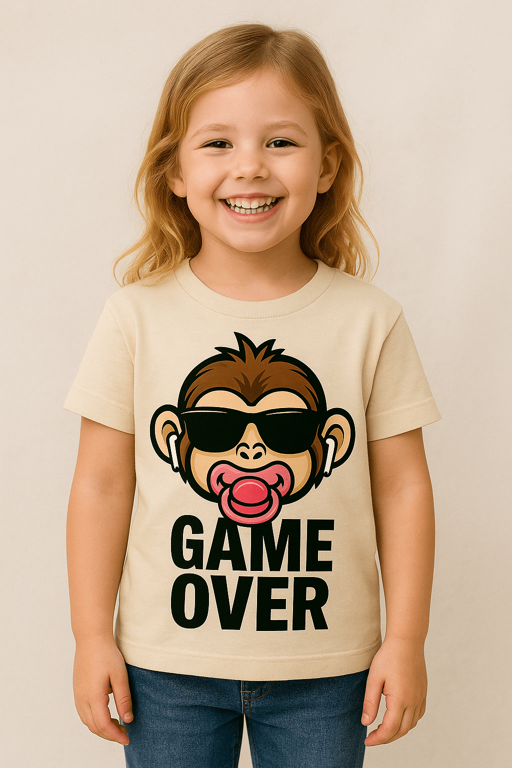 Maglietta Bambina – Scimmia Game Over con ciuccio rosa - Toplinea