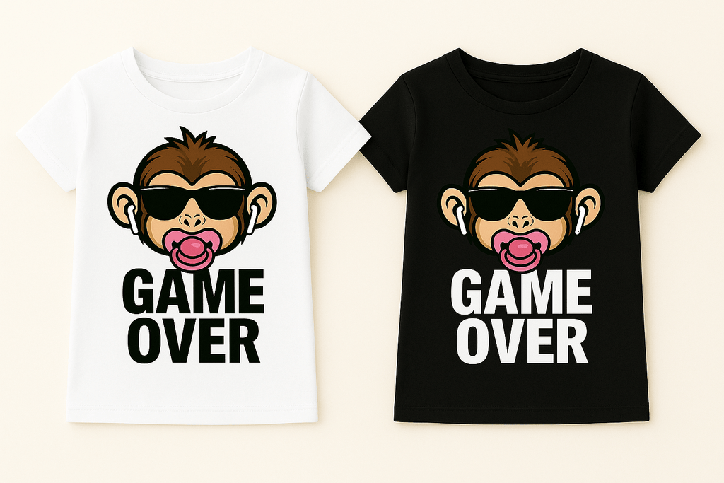 Maglietta Bambina – Scimmia Game Over con ciuccio rosa - Toplinea